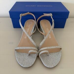 NIB Stuart Weitzman Shimmering Crystal Silver Strappy Heels Size US7
